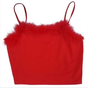 NWT ❣ SugarThrillz red faux fur-trimmed  cropped tank top